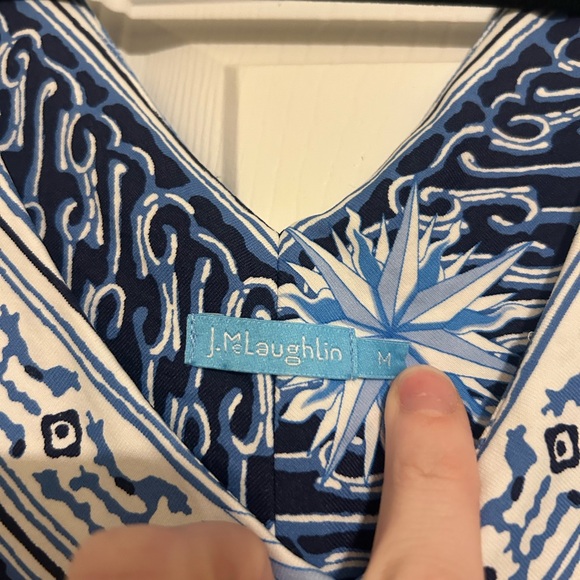 J. McLaughlin Blue and White Catalina Dress Size M Sun Geometric Knee Length - Picture 4 of 6